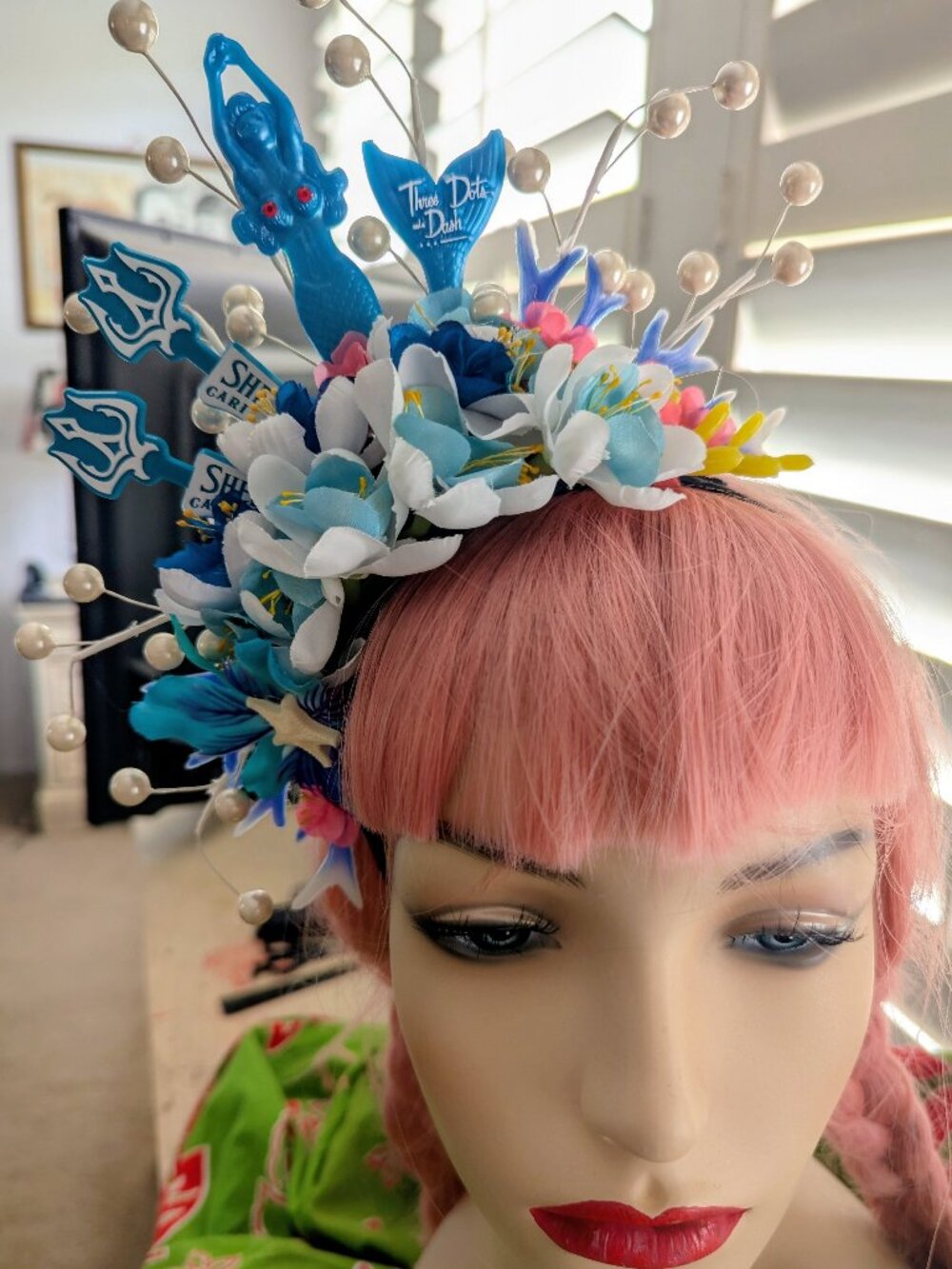 Lovely Retro Mermaid & Floral Tiki Crown By Fancy Fruits-Hair Crown/Tiki Crown